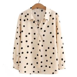 4XL Plus Size Shirt Women Spring Diamond Buttons Chiffon Blouses Sweet Puff Sleeve Dot Print Tops Oversized Curve Clothes 240515