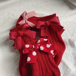 Kids Socks Baby Girls Knee High Socks Childrens Cotton Red Bow Christmas Socks Pure Cotton Wool Legs Warm Girls Childrens Soft SocksL2405