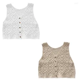 Women's Tanks Women Summer Floral Crochet Vest Loose Cardigan Hollowed Out Tank Top Lady Sleeveless Cami Crop Jacket Waistcoat Outwear