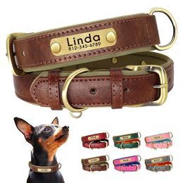 Custom Leather Dog Collar Soft Padded Dog Collars Personalised Pet ID Necklace Free Engraved Name Paw For Small Medium Dogs Pug 240515