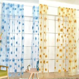 Curtain 95x200cm Sunflower Printed Tulle Curtains Home Living Room Window Panels Drapes Sheer Voile Decoration