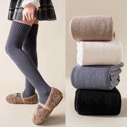 Kids Socks Winter Warm Knee Pads Velvet Childrens Socks Thick Wool Legs Warm Feet Covers Solid Colour Girls Knitted SocksL2405