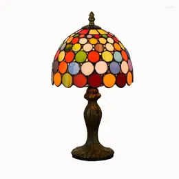 Table Lamps 8inch Camouflage Retro Bohemian Decorative Tiffany Stained Glass Light Bedside Trumpet Lamp For Bar Restaurant Bedroom