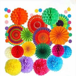 Party Favour 20Pcs Colourful Fiesta Decorations Paper Fans Flower Ball Honeycomb Balls Set For Wedding Birthday Events F