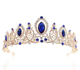 2020 Princess Crystals Wedding Crown Bridal Tiaras Baroque Queen King Crown Clear Royal Blue Red Rhinestone Bridal Tiara Crown1071728