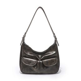 Underarm Bag Women's Double Pocket Wasteland Shoulder Bag 2023 New Shoulder Bag Retro High-end Distressed Handbag