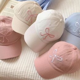 Ball Caps Sweet Bowknot Embroidery Baseball Hat For Women Solid Colour Korean Girl Peaked Cap Outdoor Soft Cotton Snapback Sun Visors