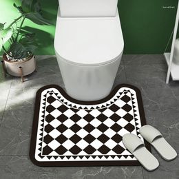 Bath Mats Household U-Shaped Absorbing Mat Bathroom Toilet Pad Plaid Printed Floor Anti-slip Carpet Rug Home Decor Accessori