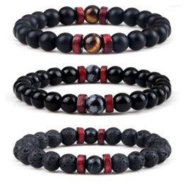 Strand Classic Natural Lava Stone Wooden Bracelet Beaded Tibetan Buddha Bangles Couple Charm Wrist Chain Yoga Jewelry Gift For Friend