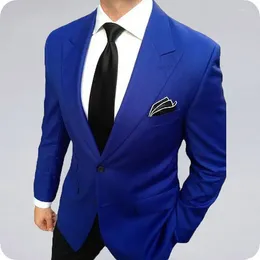 Men's Suits Royal Blue Men For Wedding Wide Peaked Lapel Groom Tuxedos Custom Made Classic With Pants Ternos 2Piece Jacket
