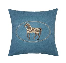 Deluxe Modern Embroidery Blue Horse Designer Pillow Case Sofa Cushion Cover Home Bedding Decorative Interior Furnishings Sell by P7883416