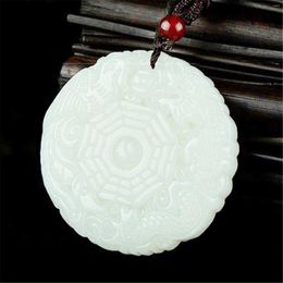 Pendant Necklaces Feng Shui Lucky Tai Chi Diagram Yin Yang Bagua White Nephrite Dragon And Phoenix Necklace For Men Women Afghan Jade