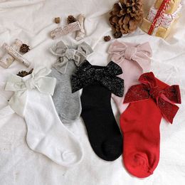 Kids Socks Children toddlers baby girls Christmas socks cute and shiny sequins bow tie lace work princess legs warm winter socksL2405