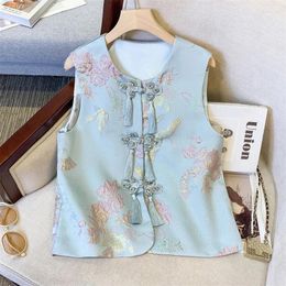 Women's Vests Vintage Women Vest O-neck Sleeveless Waistcoat 2024 Fashion Embroidery Tanks Chinese Style Chic Tops Spring Autumn Female