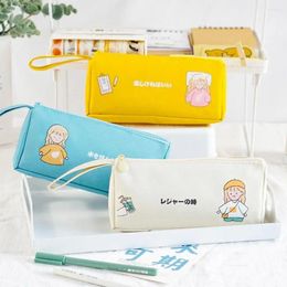 Kawaii Canvas Large Capacity Korean Style Vigorous Girl School Supplies Pencil Pouch Stationery Bag Desktop Storage Bags