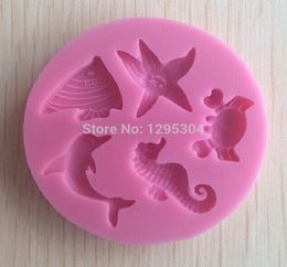 Cake Tools Whole New 1pc Sea Animal Shaped Silicone Mould Sugar Paste 3D Fondant Decoration Tools Soap Mould6862644