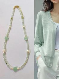 Pendants Original Design Natural Pearl Prehnite Beaded Necklace Romantic Ladies Czech Beads Clavicle Chain Handmade Fine Jewelry Gift