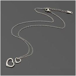 Pendant Necklaces Fashion Simple Double Heart Necklace For Women Classic T-Letter Esigner Stainless Steel Plating 18K Gold Christmas J Dhsof