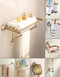 Europe Antique Carved Bathroom Accessories Set Shower Towel Rack Wall Hanging Toothbrush Holder Metal Soap Dish Ceramic LJ2012117512559