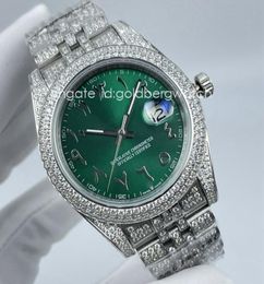 Fashion Business Silver Mens Watch Datejust 126334 126333 Ice Out Diamond Watch Sapphire Glass Green Arabic Digital dial 41mm auto5528950