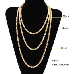 Style Men Hip Hop Single Row Full 5mm Rhinestone Alloy Necklace Popular Rocker Rapper Bling Iced Out Tennis Jewellery Gold Silve6220237