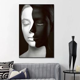 Women Face White and Black Unique Figure Pictures, Nordic Abstract Canvas Painting, Wall Art Poster and Prints, Home Decor