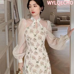 Casual Dresses Vintage Elegant Cheongsam Dress Women Floral Embroidery Design Party Fairy Female 2024 Spring Court Retro Long Split