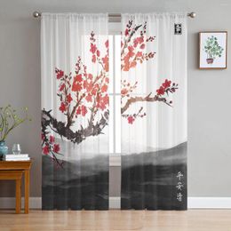 Curtain Cherry Blossom Tree Flower Painting Chinese Style Sheer Curtains For Living Room Window Kitchen Tulle Voile
