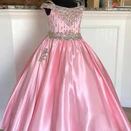 Little Miss Pageant Dress for Teens Juniors Toddlers 2021 Beading AB-Stones Crystal Pink Satin Long Girls Prom Gown Formal Party rosie 262g