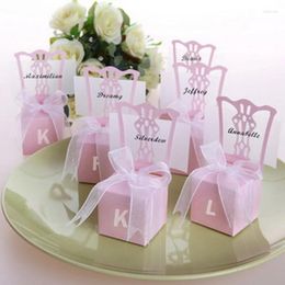 Party Favor 12PCS Pink Chair Wedding Candy Box With Ribbon And Paper Card Baby Shower Favors Birthday Supplies Boxes