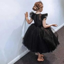 Girl's Dresses Girls Black Birthday Party Princess Dress Kids Pageant Formal Evening Ball Gown Elegant Wedding White Dress for 3-8 Years Y240514