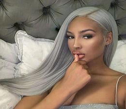 Silky Straight Light Grey 13x6 Deep Part Lace Front Human Hair Wigs for Black Women 180Density Full Lace Wigs with Bleached Knot9529521
