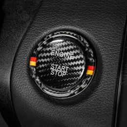 Stickers Carbon Fibre Car Engine Start Stop Ignition Button Decal Sticker Trim Key Ring for Mercedes Benz C E Class W205 W213 GLC