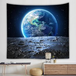 Tapestries Moon Cosmos Explore Polyester Tapestry Galaxy Children Bedroom Wall Hanging Gobelin Bedding Cover Home Decor
