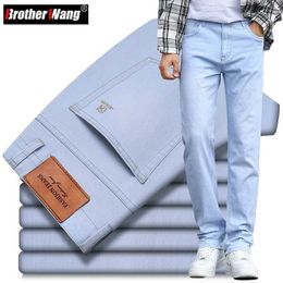 Erkekler Pantolon 2023 İlkbahar Yaz Yeni Erkek Gökyüzü Mavi İnce Streç kot klasik stil moda gündelik denim pantolon erkek marka pantolon y240514