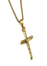 18k Gold Silver Men Cross Necklace Charm Jesus Pendant Necklaces Fashion Hip Hop Jewelry Stainless Steel Chain Trendy For Mens1427422