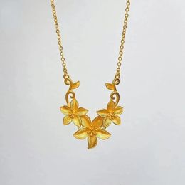 Luxury 24 K Gold Color Flower Necklace Pendant for Womens 999 Sand Gold O Link Collar Chain Jewelry Gifts Not Fade 240515