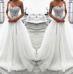 Elegant Sweetheart Organza Boho A Line Wedding Dresses Illusion Lace Applique Top Floor Length Summer Beach Wedding Bridal Gowns BC2260