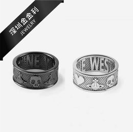 Brand Westwoods Wide Face Skeleton Saturn Ring Punk Love Couple Nail