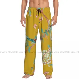 Men's Sleepwear Casual Pajama Sleeping Pants Chinese Garden Print Lounge Loose Trousers Comfortable Nightwear