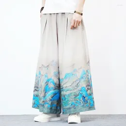 Men's Pants Vintage Wide Leg Flared Hip Hop National Style Casual Sweatpants Bird Taichi Harem Men Hanfu Traditional