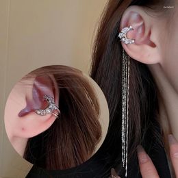 Backs Earrings No Piercing Ear Clips For Women Asymmetry Imitation Pearl Zircon Long Chain Earbone C Shape Cuff Jewelry Gift EF179
