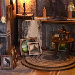 Architecture/DIY House Bookshelf Set Micro Assembly Model Gothic Architecture Doll House DIY Handmade Toy Set with Lights For Adult Biethday Gifts