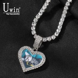 Tennis Uwin Customised Photo Necklace with Careful Shape for Mens Charm Hip Hop Sparkling Ice Jewellery Solid Back Used for Gift Tennis Chain d240514