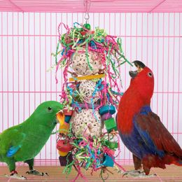 Other Bird Supplies Safe Hook Design Multipurpose Natural Grass Hanging Toy Parrot Wooden Blocks Long-Lasting Chew Pet Products