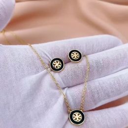 Black Sets Fashion Necklace Earrings As Original Logo Brass Necklace 18K Gold Plated Trendy Jewellery Hollow Earrings For Men Women