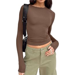 Designer base shirt spring and autumn solid color slim pullover t-shirt womens street topSpring and Autumn Solid Color Slim Fit Bottom T Shirt A0KP