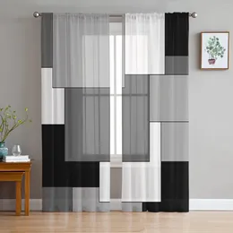 Curtain Black Grey Patchwork Abstract Art Sheer Curtains For Living Room Decoration Window Kitchen Tulle Voile Organza