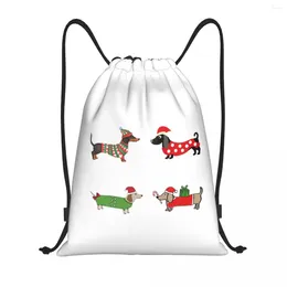Shopping Bags Christmas Santa Dachshund Drawstring Bag For Training Yoga Backpacks Sausage Dog Mom Year Holiday Bundle Pack Gym Sackpack