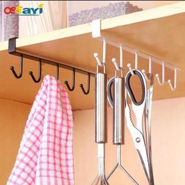 Hooks Iron Kitchen Organiser Rack 6 Kitchenware Cup Towel Hanging Holder Cabinet Door Shelf Storage Racks